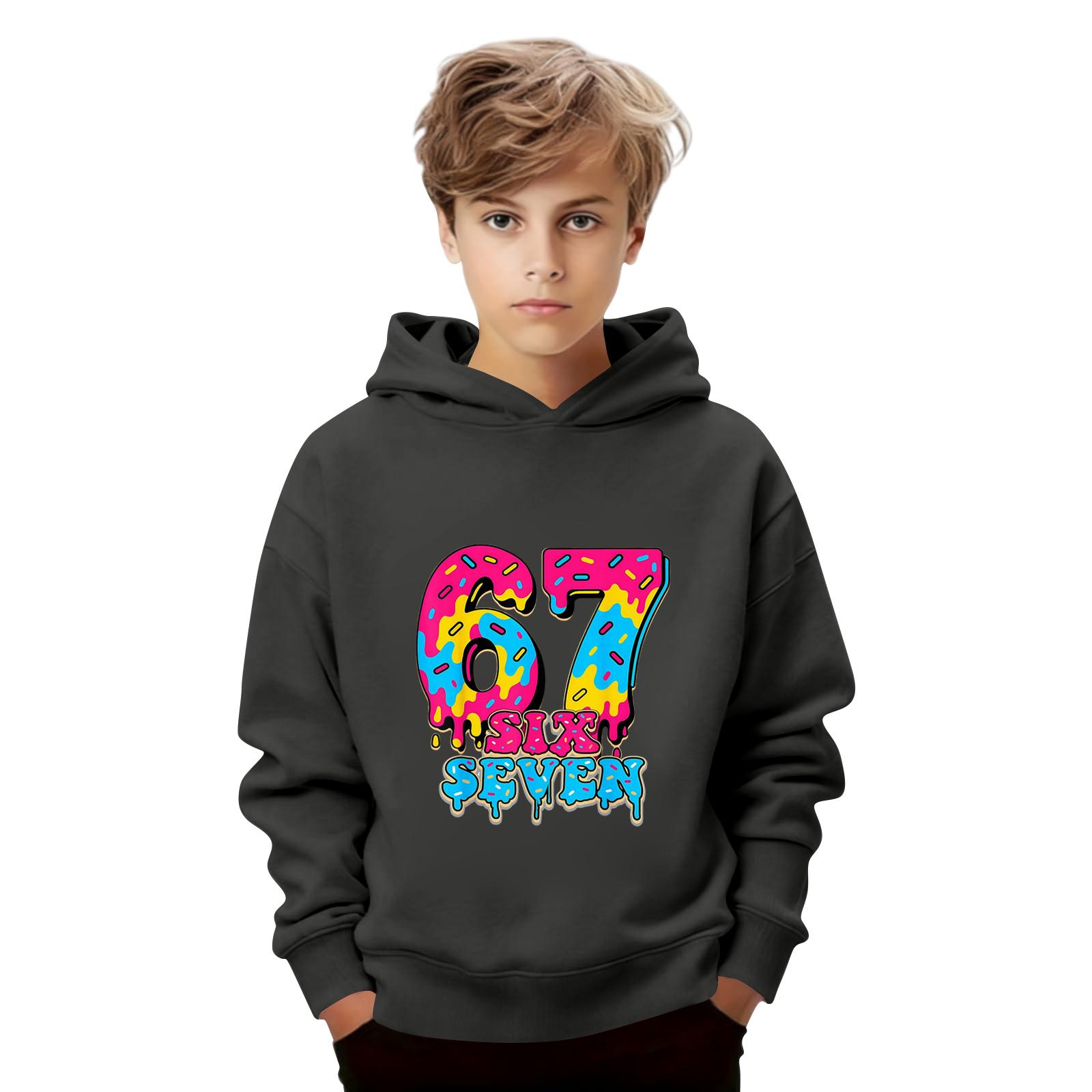 Choose one Kinderen Lange Mouw Losse Pullover Letterprint Trekkoord Capuchon Sweatshirt 160