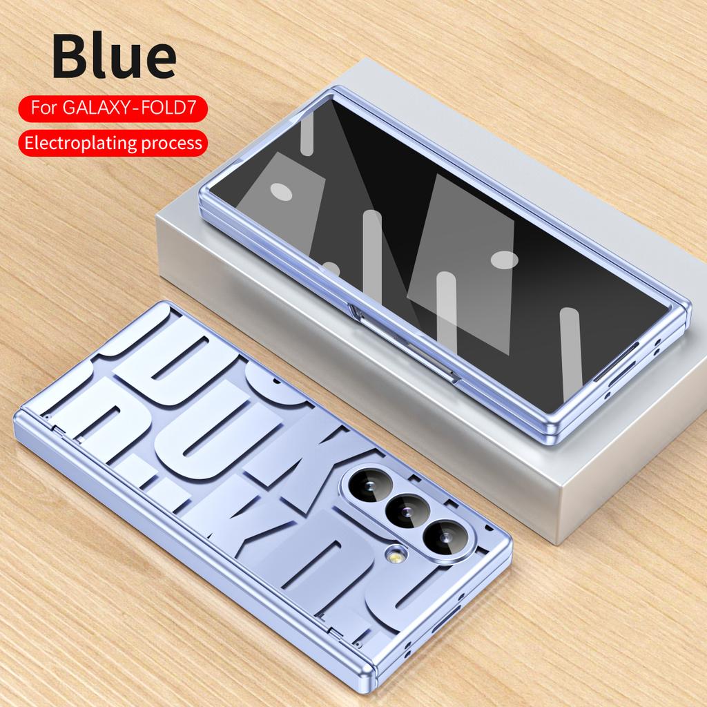 Modische Buchstaben Galvanisierte Hart-PC-Rückschale für Samsung Galaxy Z Fold 7 6 5 4 3 2 mit Glas-Displayschutzfolie