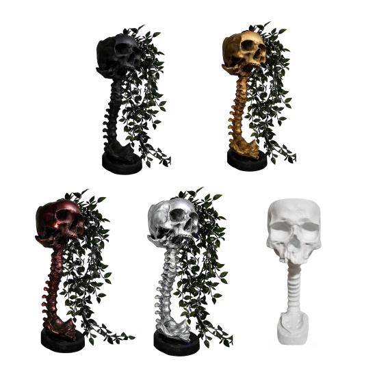 Vintage Metal Style Cemetery Art Gothic Skull Planter for Succulents Pothos, Creative Skeleton Flower Pot with Unique Gift Birthday Spine