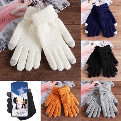 Fashion Thicken Mittens Women Gloves Knitted Wool Touch Screen Full Finger