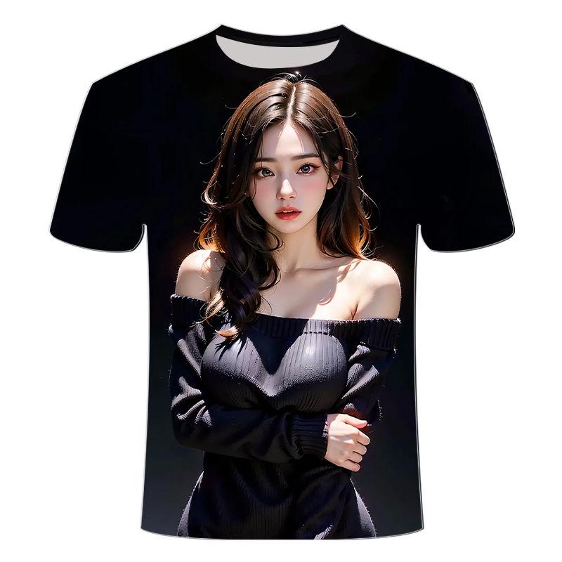 

Летняя новинка 2024 года, мужская футболка с круглым вырезом с 3D-принтом, взрывной стиль, серия Pure Desire Lazy Beauty 2XL