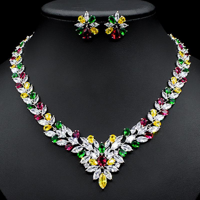 

Zircon Necklace Earrings Set Bridal Wedding Party Wedding Dress High-end Jewelry Flowers