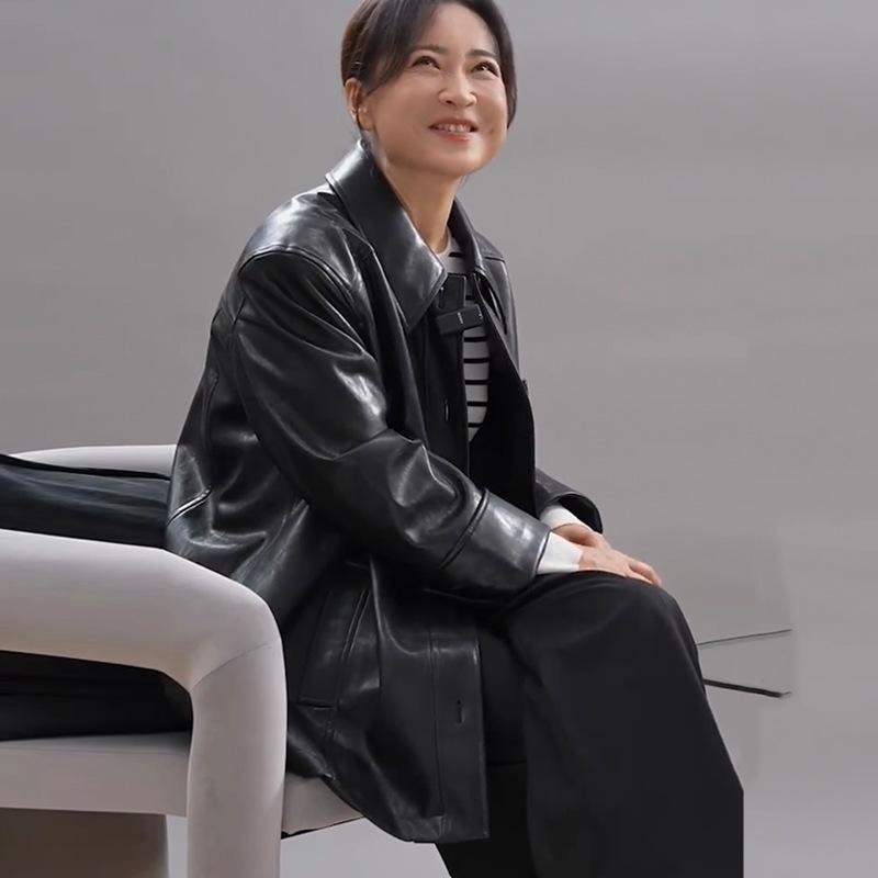 Genuine leather jacket mid-length shirt jacket windbreaker imported first-layer sheepskin vegetable tanning technology new style