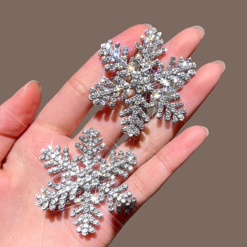 2Pcs Snowflake Hair Clip Duckbill Clip Headwear Side Clip Jewelry Accessory Glitter Shiny Gift