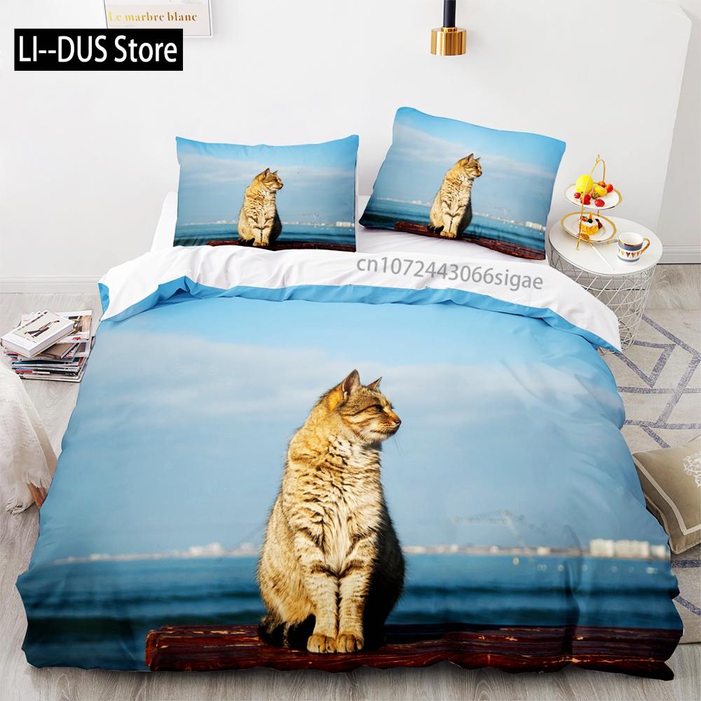 Svart katt Sängkläder Set Enkel Tvilling Full Queen King Size Söt katt Sängset Vuxen Barn Sovrum Påslakan Set 3D-tryck Husdjur 048