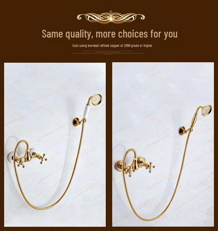 Gold-Plated Retro European Shower Set: Dual Handle Bathtub Faucet with Hot and Cold Mixer