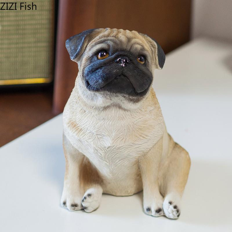 Lovely Simulated Dog Statue Pug Dog Ornaments Desk Decoration Creative Animal Resin Sculpture Room Aesthetic Decor Furnishings