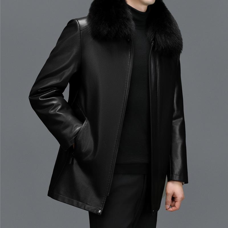 Mid-length genuine leather men's down jacket thickened removable liner daddy sheepskin down jacket