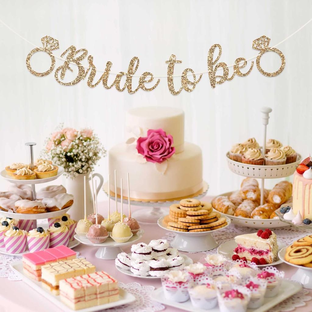 Pre-strung Bride To Be Banner - No DIY - Gold Glitter Bachelorette Bridal Party Banner In Script - Pre-strung Garland On 6 Ft Strand - Gold Bridal