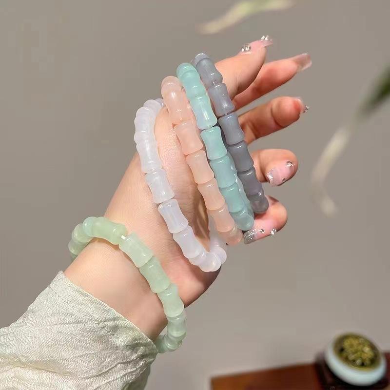 Tide Anello Osso Desiderio Puro Bracciale con Perline Donna Fresco Estivo Ghiaccio Trasparente Giada Fredda Bracciale Bambù Piatto Studente