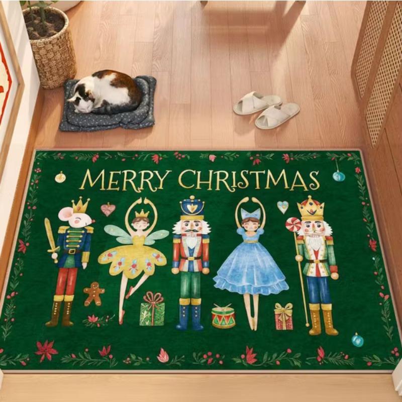 Charming Nutcracker Christmas Welcome Mat Non Slip Machine Washable Polyester Fiber Floor Mat Suitable for Indoor Outdoor Use