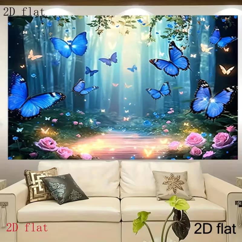 

2D Flat Print Mystical Blue Butterfly Tapestry for Bedroom & Living Room Wall Art 47.2x31.5inch/120*80cm