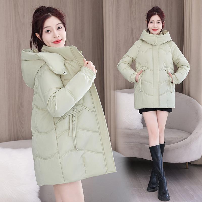 Baumwollkleidung Damen mittel und lang Winter neu warm verdickt Kapuze Baumwollkleidung locker und dünn Freizeitjacke