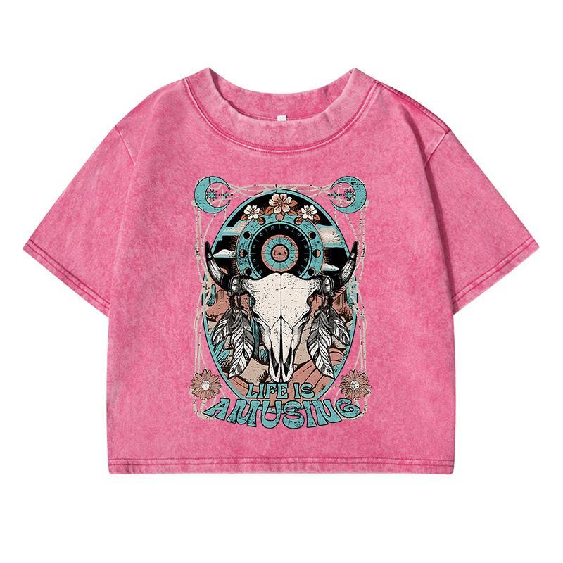 Life Is Amusing Printing Female Washed Short T Shirts Breathable T-Shirt Street Summer Clothes Fashion Distress Tshirts