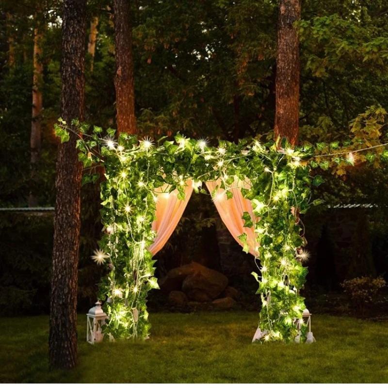 2M/4M Fairy Lights ivy String LED Solar Light Vine Maple Leaf Waterproof Garland Solar Lamp Christmas for Garden Decoration