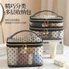 Large Capacity Flocked Heart Pattern Mesh Cosmetic Travel Storage Bag