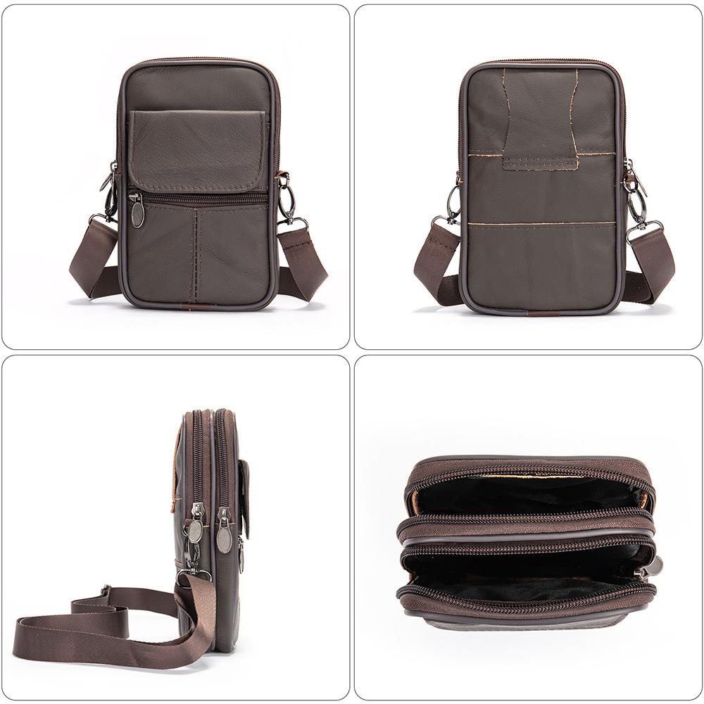 Genuine Leather Men's Crossbody Bag Casual Shoulder Bag Vertical Cowhide Mobile Phone Bag