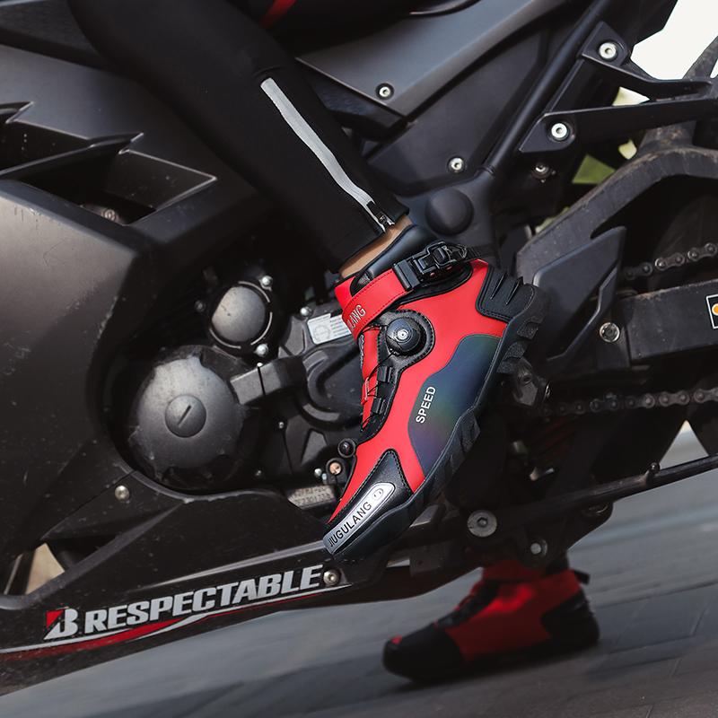 Stivali da moto in pelle unisex 37-46 Scarpe da equitazione anti-collisione antiscivolo con pulsante di rotazione di grandi dimensioni