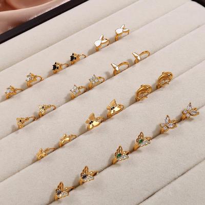 INS Style 18K Gold-Plated French Zirconia Earrings: Butterfly & Rabbit Design for Women - Lightweight, Colorfast, High-End Feel