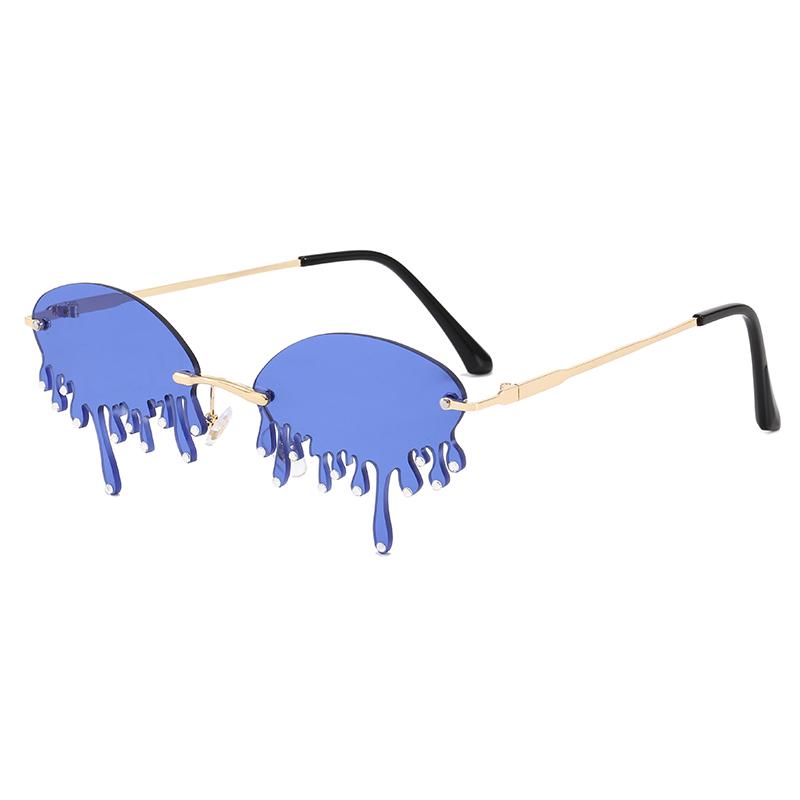 Superhot Eyewear 44600 Fashion 2020 Sun Glasses Rimless Teardrop Fire Dripping Rhinestones Tear Shape Diamond Sunglasses