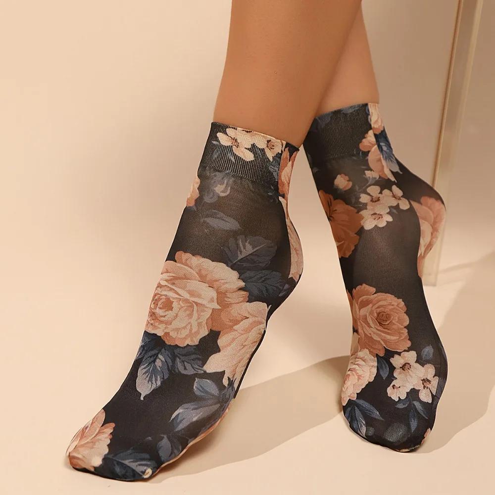 1 Pairs Leopard Floral Print Short Socks Summer Sheer Single Shoe Short Stockings High Elastic Comfort Breathable Socks