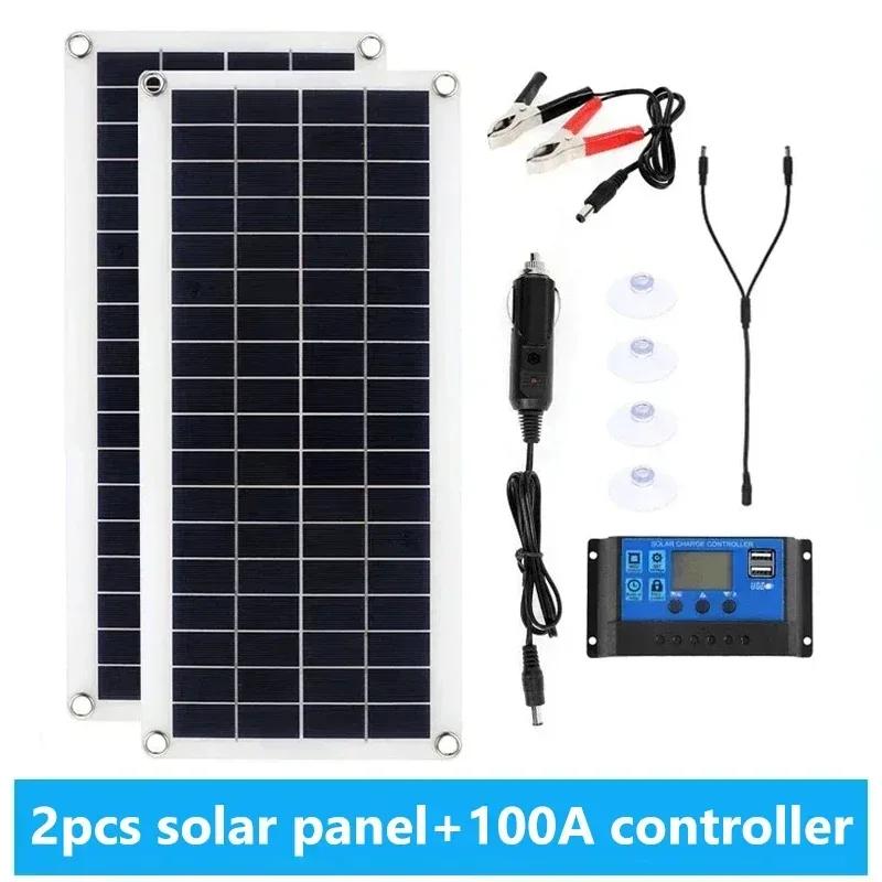 20W-1000W Solar Panel 12V Sola Cell 100A Controller Solars Panl for Phone RV Car MP3 PAD Charger Outdoor Battery Supply Camping