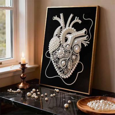 Pearl Heart DIY Diamond Art Kits 15.7x19.6inch Gem Art Diamond Painting Kits Without Frame for Adults Gift Idea Home Wall Decor