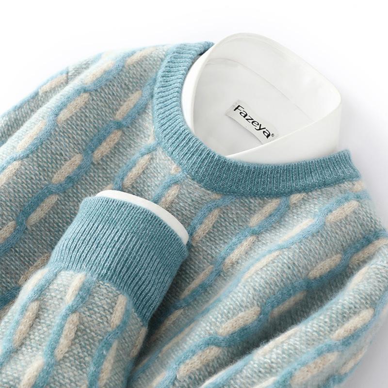 

Кардиган жаккардовой вязки с круглым вырезом для мужской осени и зимы, новая кашемировая трикотажная базовая рубашка, свободный и универсальный теплый пуловер S