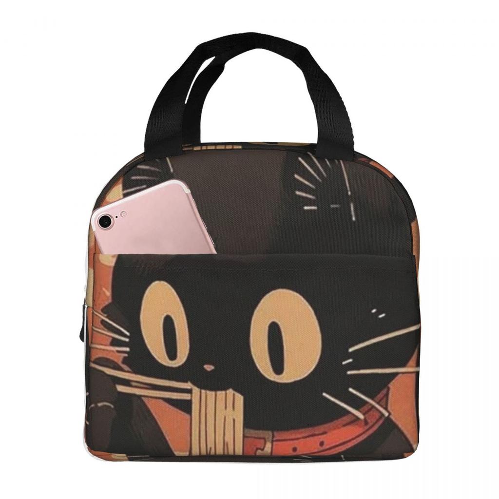 An Adorable Cat Relishing A Bowl Of Ramen Insulated Lunch Bag for Women Children Portable Food Boxes Thermal Lunch Box Tote