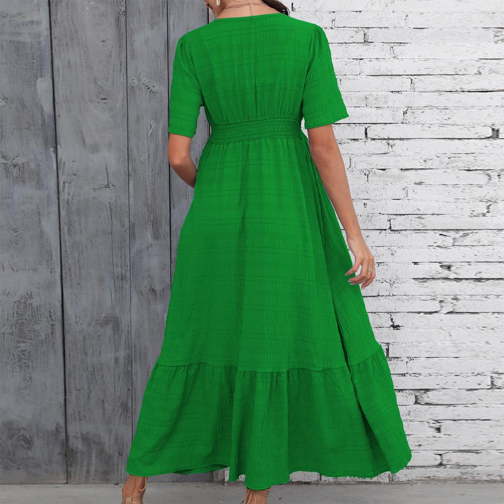 Women V Neck Short Sleeve Maternity Maxi Dress Waist Design A Line Long Dress Comfortable Fit