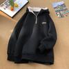 Half-zip Embroidered Hoodie Couple Matching Winter Casual Loose Sweatshirt Women