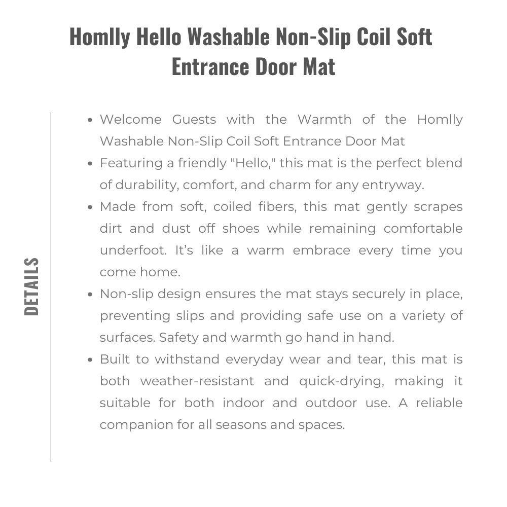 Homlly Hello Washable Non-Slip Coil Soft Entrance Door Mat (X2PCS)