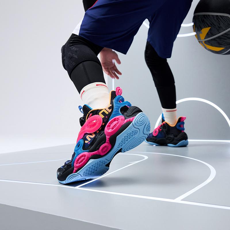 Anta Kids Irregular 2 Mid Basketball Shoes Kids Basketball Shoes Black Blue Pink 312231115-10