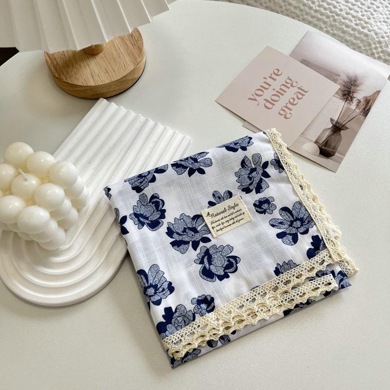 60CM Floral Small Square Scarf Women's Korean-Style Artistic Small Scarf Decorative Cotton Scarf Hair Band Square Hijab