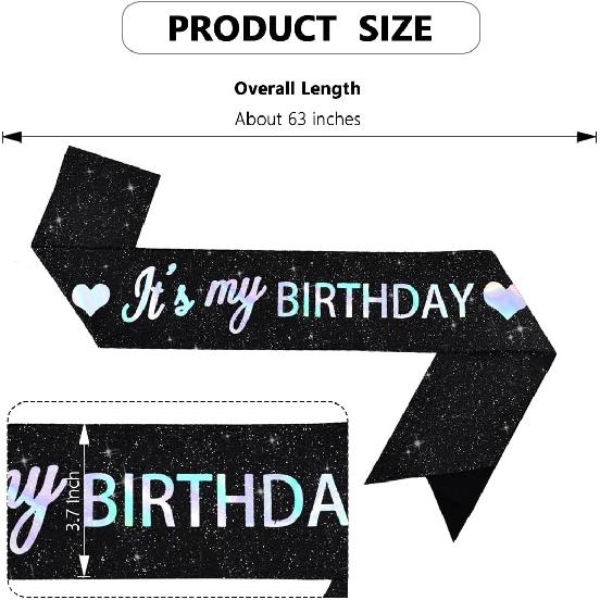 Vuzvuv It's My Birthday Birthday Sash, Glitter Birthday Sash with Foil Letters Birthday Party Decor for Women, Girls