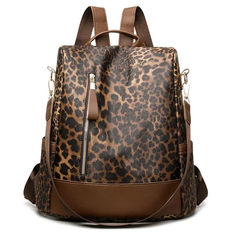 

Fashionable Leopard Print Large Capacity Casual Travel Women s Backpack Anti-Theft Shoulder Bag Simple Design Cross-Border New M