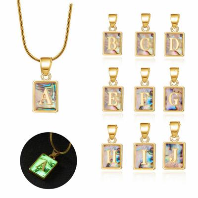 Colored Shell Luminous 26 Letter Square Brand Pendant Snake Bone Chain Necklace Couple Letter Necklace