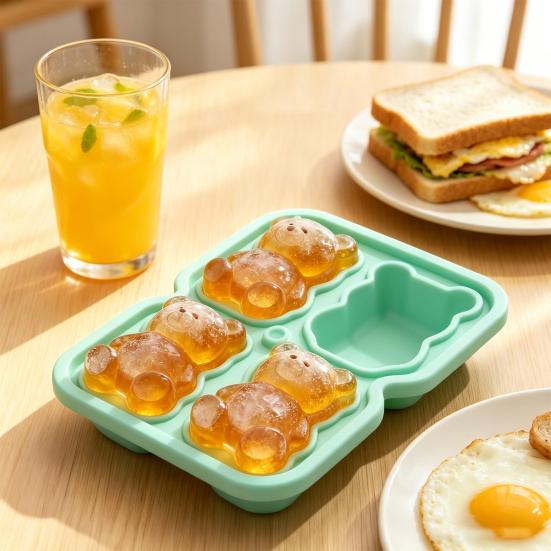 Bear Shape Ice Cube Mold 4-Cavity Silicone Ice Tray Easy Release