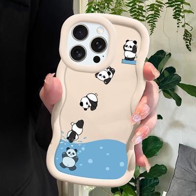 Cute Panda Pattern Phone Cover for iPhone 11 12 13 14 15 Pro Max 6 6S 7 8 Plus Xs Wave Edge Shockproof Protective Rubber Case