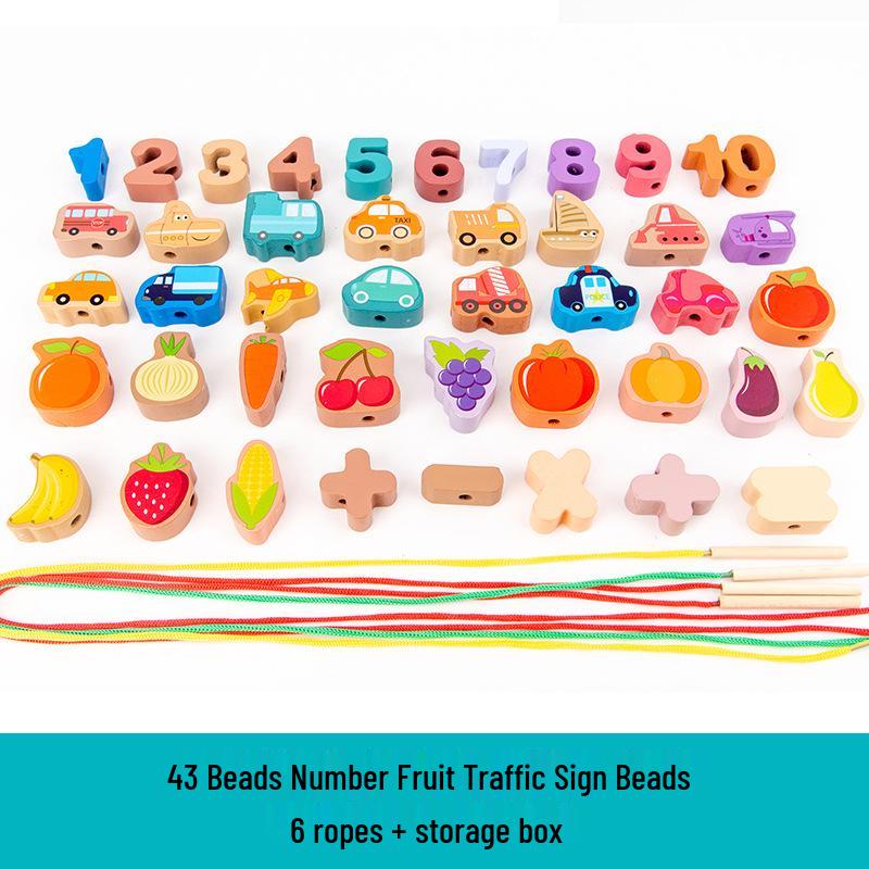 Macaron Beaded Building Blocks: Wooden Threading Game for Children s Early Education