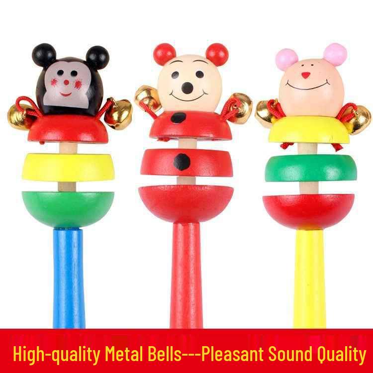 Wooden Cartoon Animal Baby Rattle with Bells (0-1 Year)