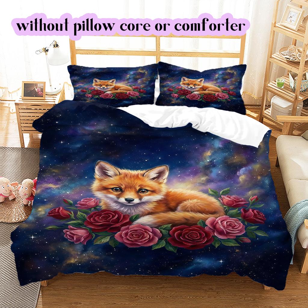 Space animals Pattern Bedding Quilt Set Quilt Cover Pillowcase Home Decoration Birthday Gift (1 * duvet cover + 2 * pillowcase, without core)