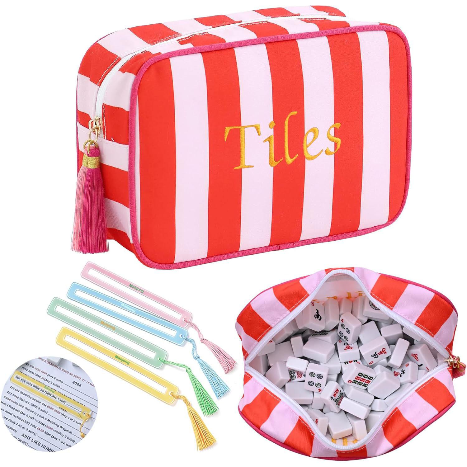 Cross-border New Striped Oxford Cloth Portable Clutch Cosmetic Bag Large Capacity Zipper Closure Nordic Style Mahjong Unisex