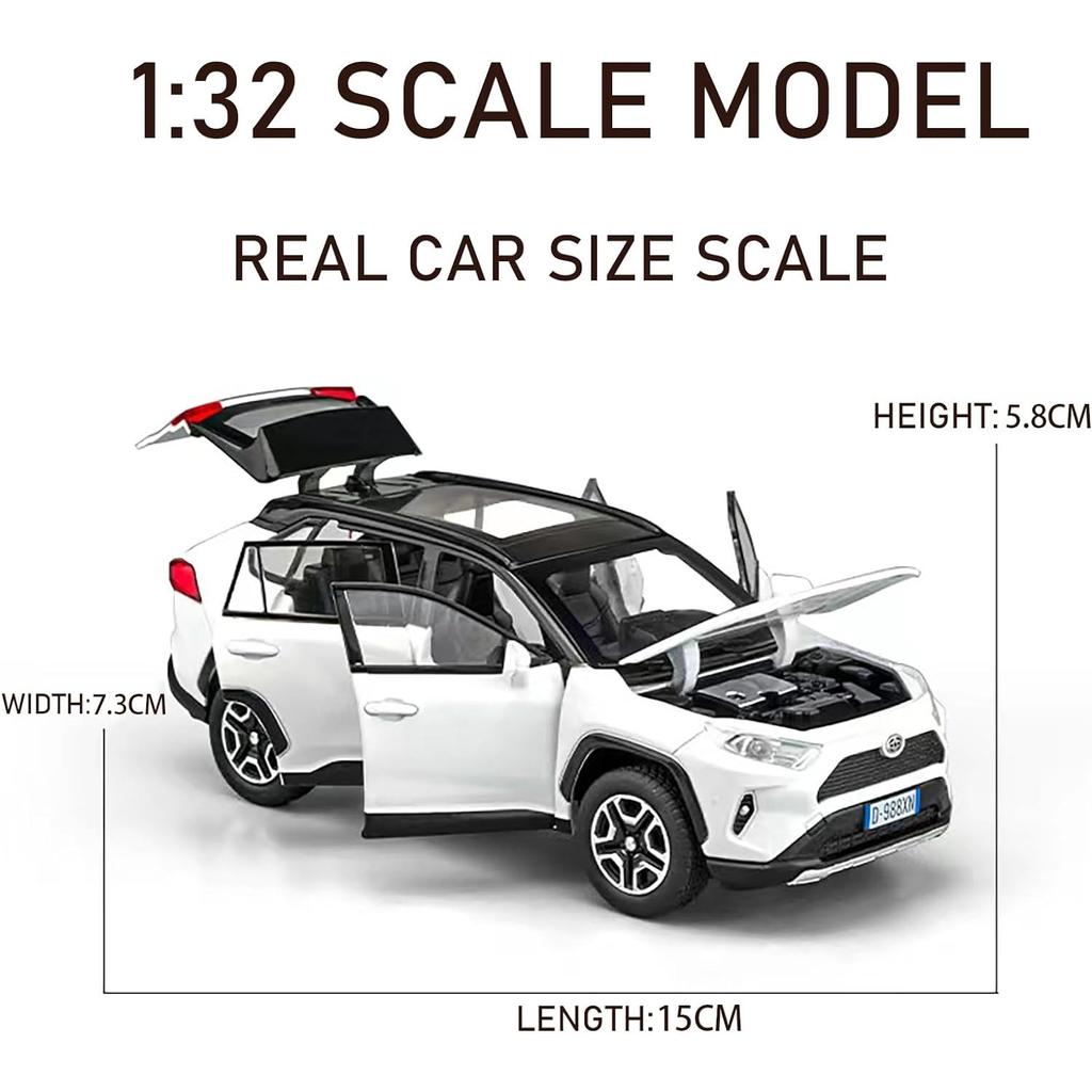 Model de mașină Toyota RAV4 1/32, mașină de jucărie din aliaj, model de colecție, cu lumină și sunet, mașină de jucărie pentru băieți, copii mici, mașină cadou