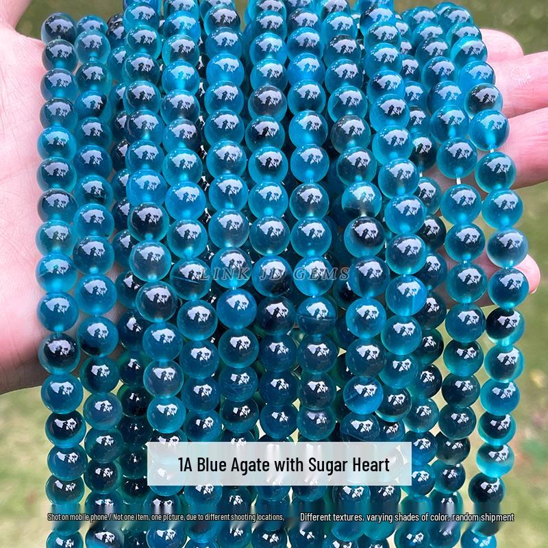 Jingde Colorful Sugar Heart Agate Round Beads DIY Jewelry Accessories, Haze Blue Gray Beaded Strands, Loose Beads.