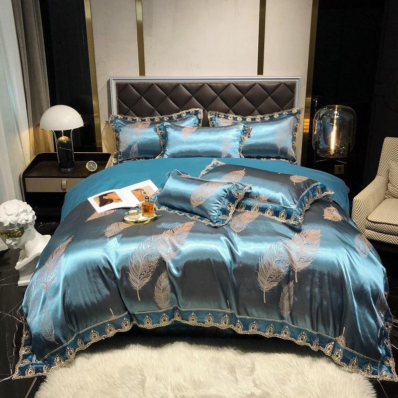 Luxury European Lace Trim Jacquard Silk Bedding Set