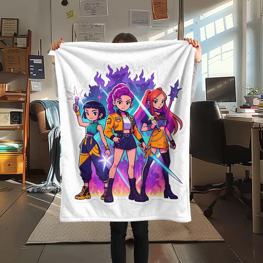 1PC Kpop Demon Hunters Print Flannel Blanket, High Quality All Seasons, Home Decor, Warmth and Comfort, Perfect for Christmas Gifts