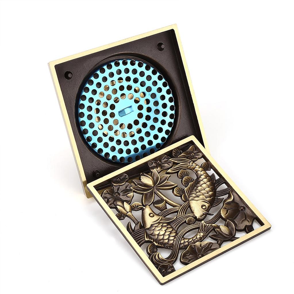 Antique Brass Square Floor Drain with Strainer Bathroom Washroom Drainage & Clean Accessories