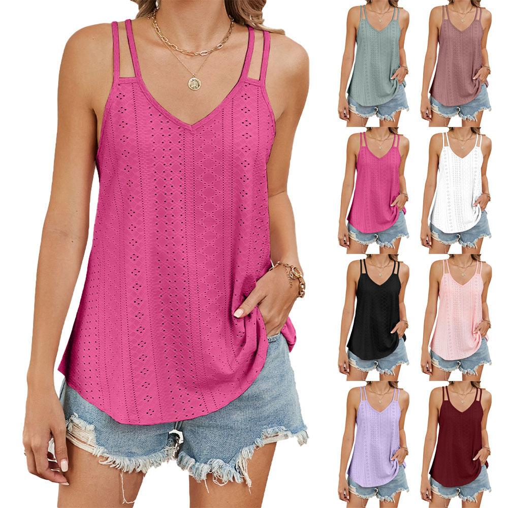 Damen V-Ausschnitt Ärmellos Locker Geschnitten Camisole Top Lässiges Einfarbiges Tanktop