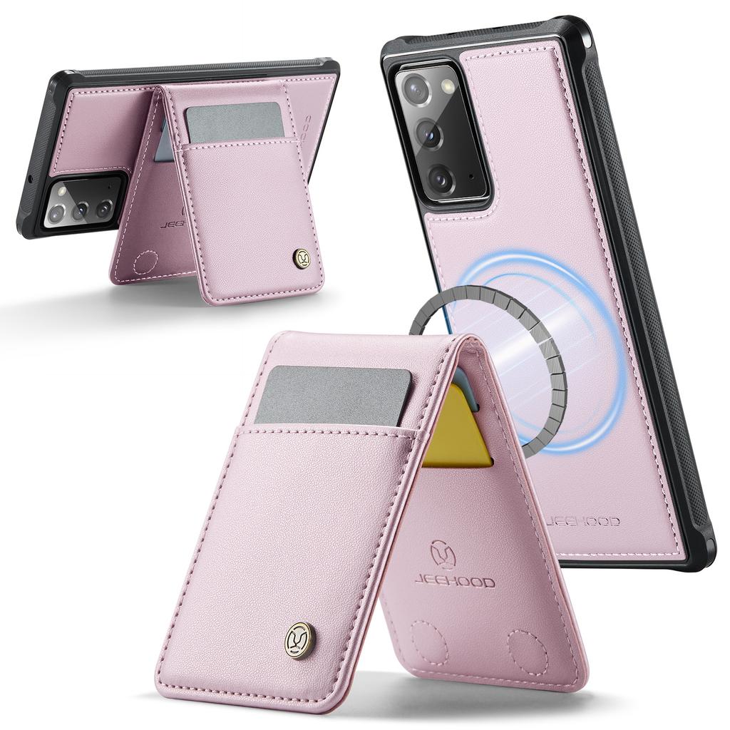 For Samsung Galaxy Note20 Leather Back Cover Compatible with MagSafe JEEHOOD J06 Phone Case with Card Bag RFID Blocking